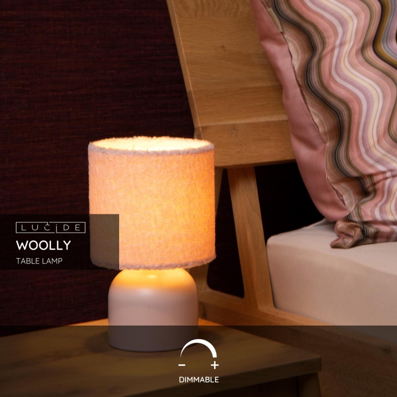 Lucide WOOLLY - Stolná lampa - Ø 16 cm - 1xE14 - Ružová